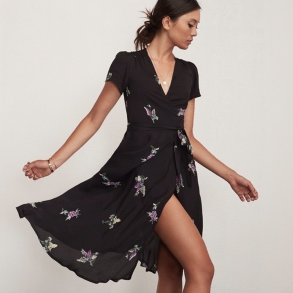 Reformation Black Wrap Midi Dress